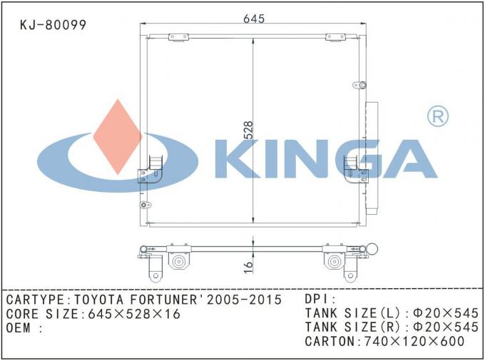 알루미늄 도요타 FORTUNER 2005-2015년을 위한 자동 에어 컨디셔너 콘덴서