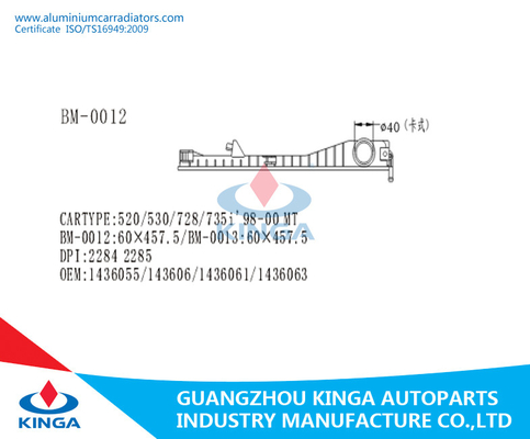 플라스틱 BMW 차 방열기 탱크 520/530/728/735I 98 - 00 MT 60*457.5mm 협력 업체